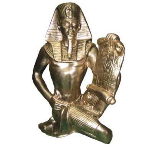 Ancient egyptian decorative sculpture designed as Ramses II golden sitting figure 25 cm