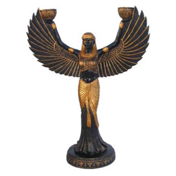 Black golden colored ancient egyptian decorative figure of goddess isis with cups 25cm