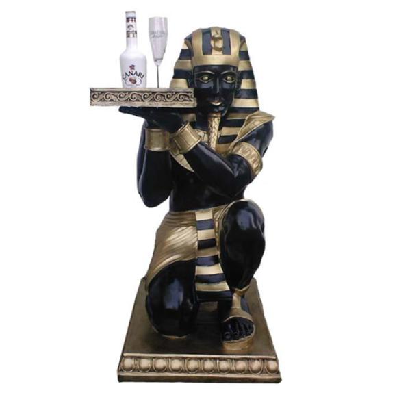 Ancient egyptian golden black colored sitting pharaoh with a tray figure 90 cm