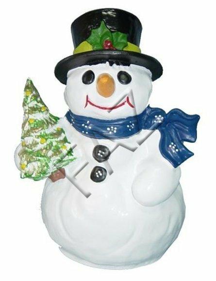 Snowman with a miniature christmas tree decorative sculpture 30cm