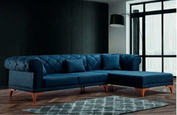 Corner Sofa L Shape Sofa Couch Design Couches Upholstery Textile Blue Chesterfield