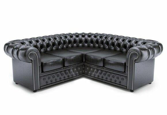 Chesterfield Corner Sofa Luxurious Classic Style Black Faux Leather Comfortable Couch With Buttons New