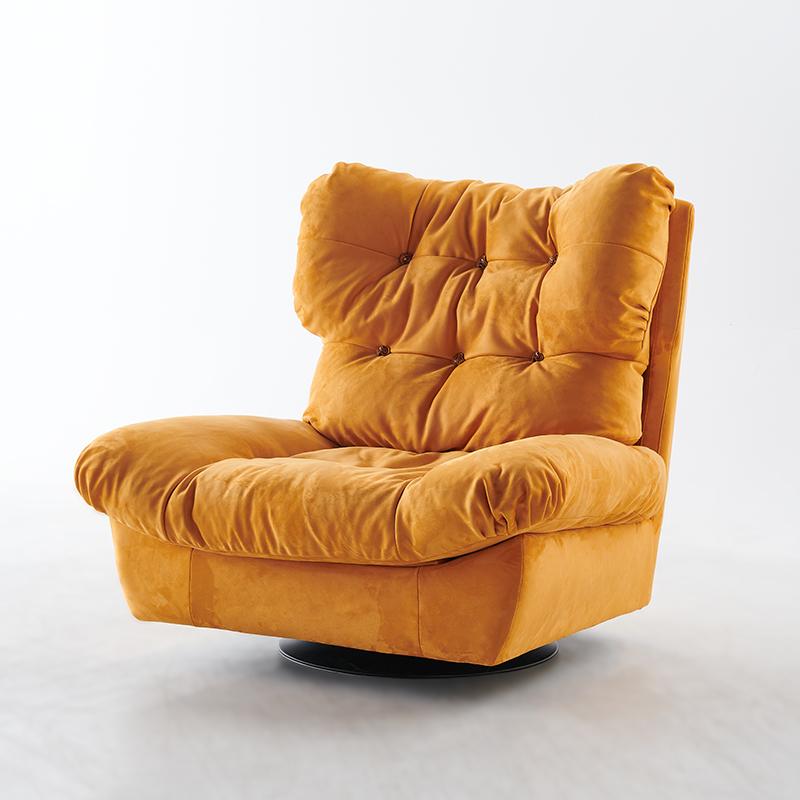 Design Armchair Rotating 1-Seater Yellow Upholstered Ears Upholstery 1er