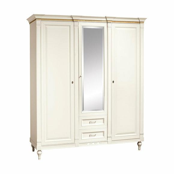 Classic style real wooden wardrobe with a mirror, swing doors & sliding drawers model - FL-D3