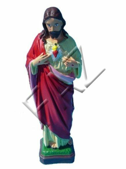 Decorative holy sculpture designed as standing Jesus figure showing his heart 40cm