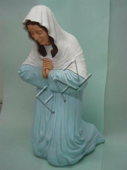 Holy decorative sculpture designed as praying mother mary on the knees in white blue dress 112cm