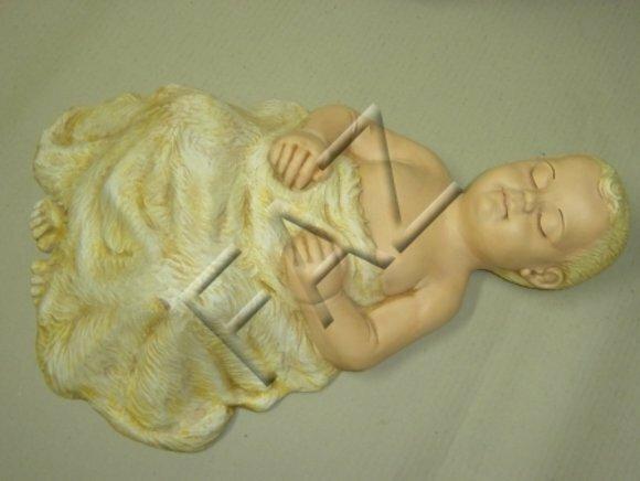 Holy decor figure designed as sleeping blond baby under sheepskin 50cm