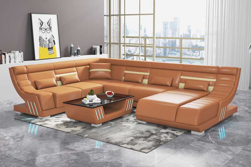 Design Sofas Living Room Sofa U Shape Corner Sofa Brown Couches Furniture