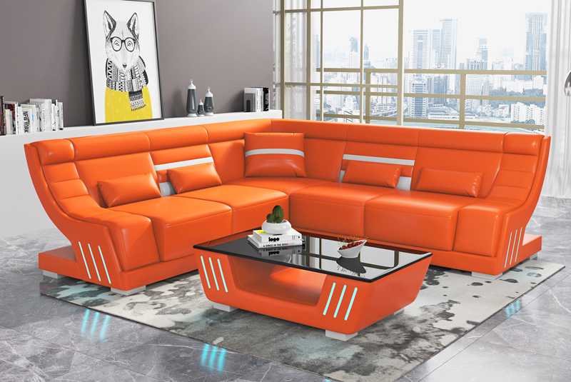 Corner sofa L shape orange designer sofa faux leather upholstery sofas corner