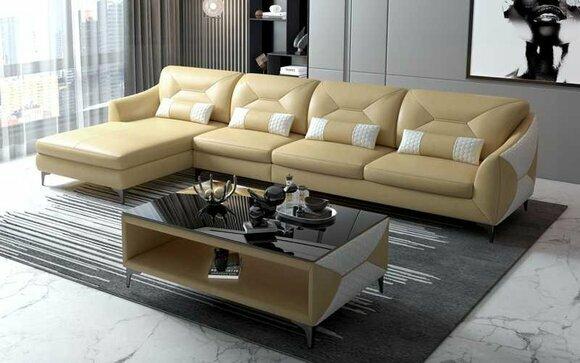 Corner set leather sofa corner sofa L shape lounger couch sofa beige luxury new