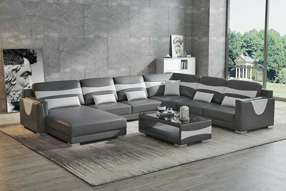 Living area sofa U shape large corner sofa leather sofa grey artificial leather new