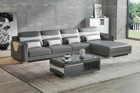 Luxury corner set leather sofa corner sofa L shape lounger couch sofa grey new