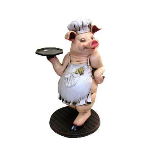 Decorative sculpture designed as pig waiter with tray figure 137cm height