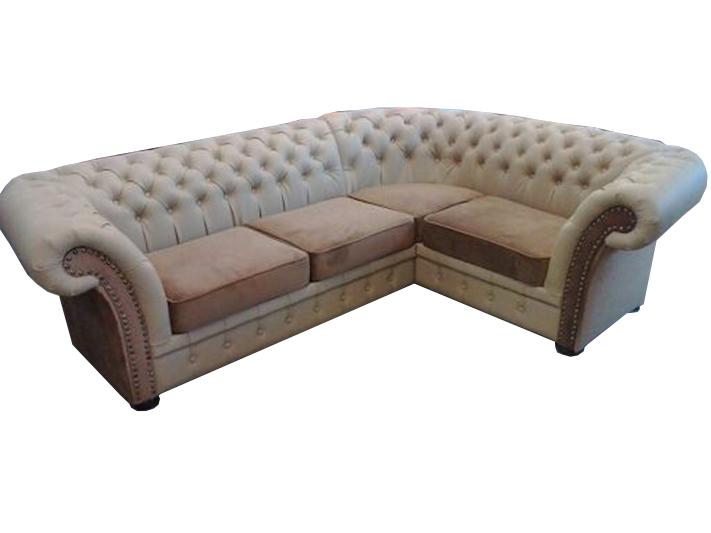 Premium Corner Sofa Chesterfield L-Shaped Couch Light Beige / Faux Leather Sofa Comfortable New