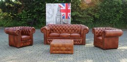 Sofa set Chesterfield sofa couch upholstery full leather 3+2+1+stool bed function NAXFORD