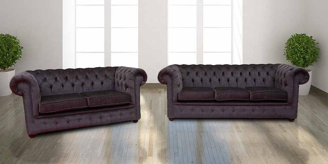 Chesterfield 3+2 Seaters Faux Leather Sofa Set Brown Purple Comfortable Couches New