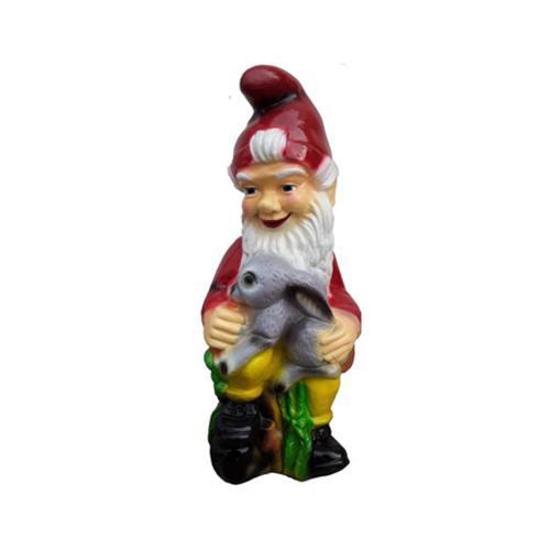 Colorful decorative sculpture designed as a dwarf holding a bunny 75cm K13