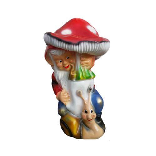 Colorful decorative sculpture designed as a dwarf with a mushroom on a snail 75cm K15