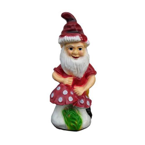 Decorative colorful gloss dwarf figure with two amanita mushrooms 75cm K16