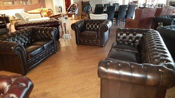 Chesterfield Sofa Set 3+2+1 Seaters Italian Cowhide Leather Upholstered Brown Couches New