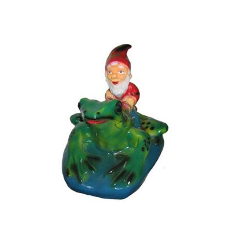 Colorful decorative sculpture designed as a dwarf on a massive frog 46cm K17