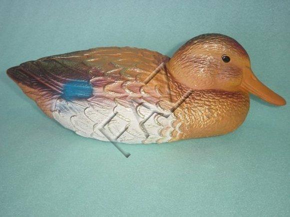 Garden decorative sculpture of gloss motley brown colored duck 12x36cm