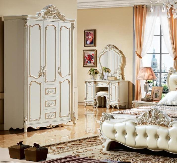 Three Door Wardrobe Cabinet White Baroque Rococo Wardrobes Wood