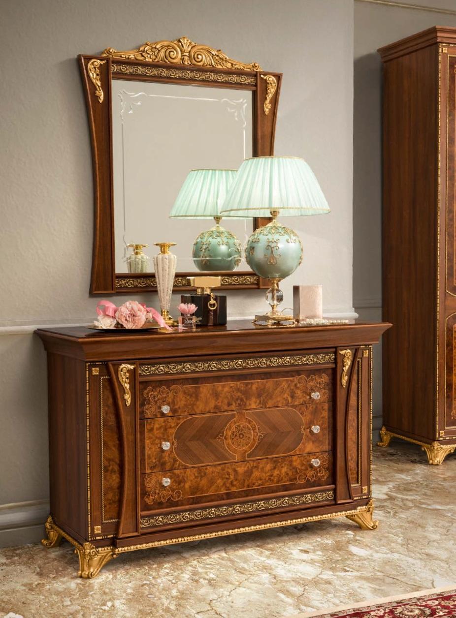 Chest of Drawers Set Italian Furniture 2pcs. Solid Wood Chest of Drawers with Mirror Sideboard