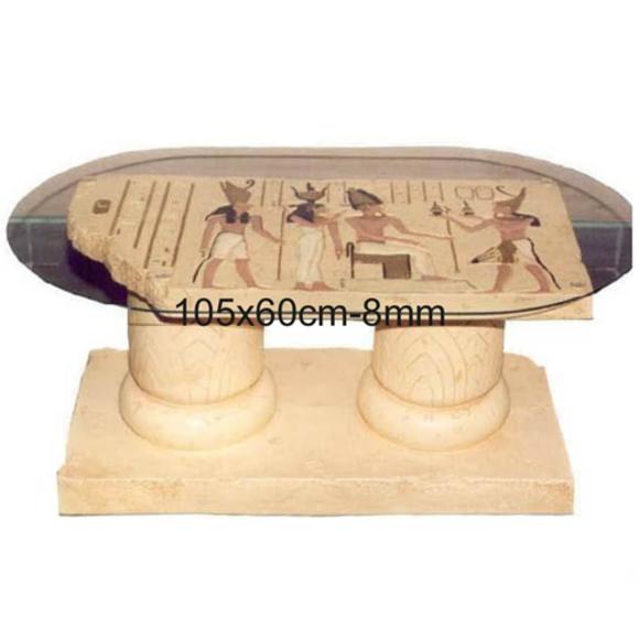 Oval coffee table decorated with ancient egyptian hieroglyphs 45cm