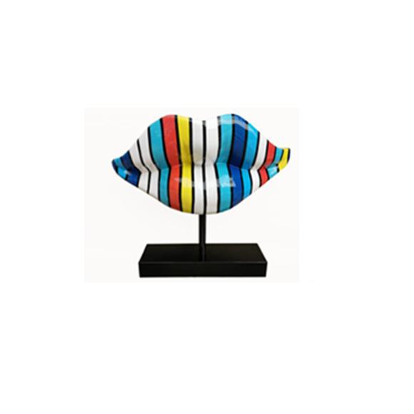 Abstract decorative sculpture designed as a lips in blue white tones stripes 47cm