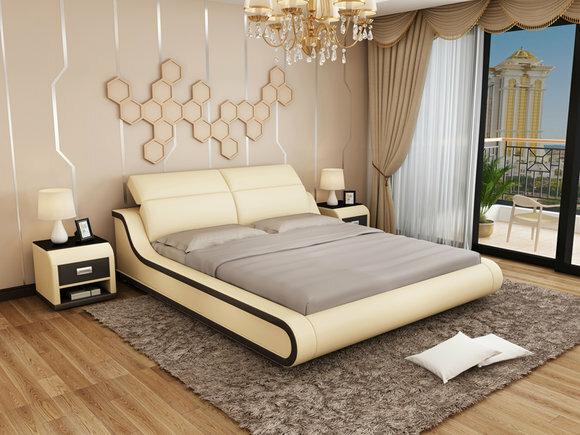 Modern style designer marriage double bed made of real wooden frame leather upholstered model LB8835