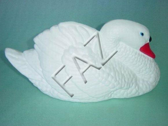 Decorative sculpture designed as full white colored pond duck with red beak 20x40cm