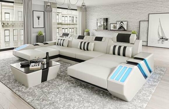 Living Landscape Leather Sofa Couch Upholstery Corner Sofa Sofa Big XXL Couch Set New VOMP 4