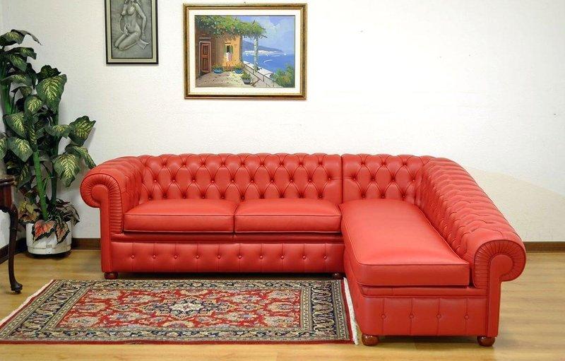 Design Chesterfield Corner Sofa Corner Couch Lounge Sofa Couch Red Leather Sofa New