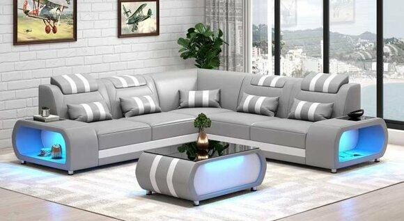 Corner sofa leather sofa L shape couch sofa grey luxury modern corner set LED