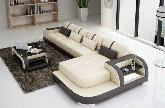 Leather L-shape living area Couch Big XXL sofa upholstered corner set Luby Beige