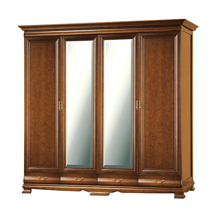 Bedroom classic wooden wardrobe with mirrors, 4-swing doors & 4-sliding drawers - Model N-4D