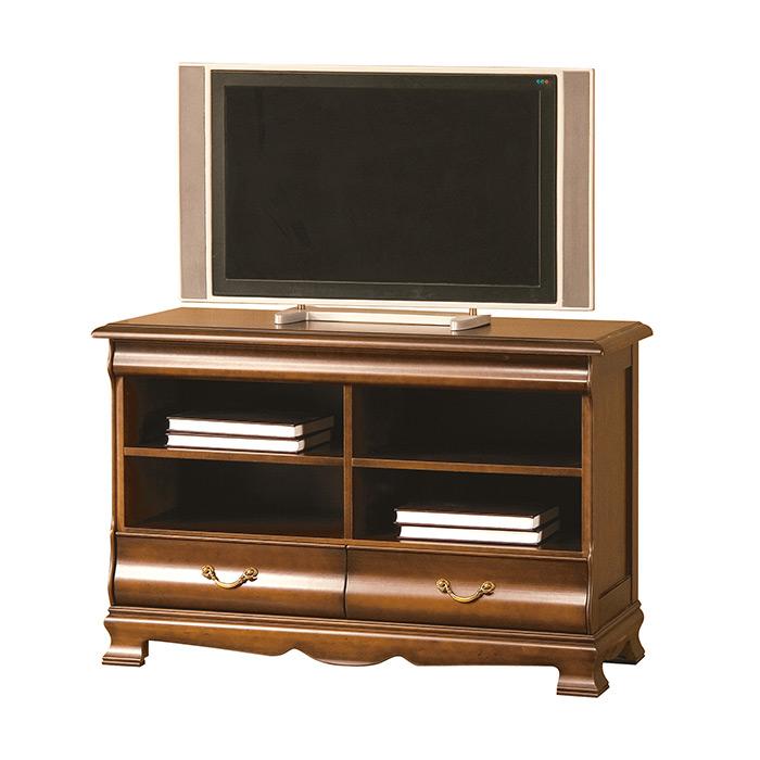 Living room classic wooden TV lowboard with shelves & 2-sliding drawers - model - N-RTV