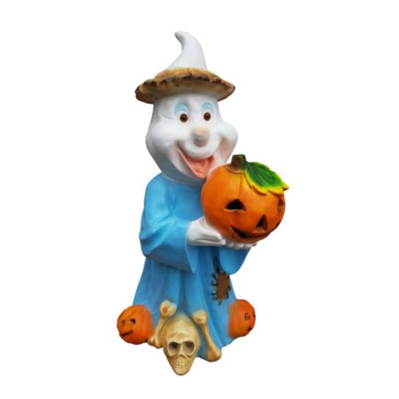 Halloween decorative sculpture designed as a cartoon ghost holding pumpkin 75cm