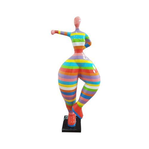 Abstract decorative sculpture designed as ballerina colorful stripes lady with massive legs 85cm height