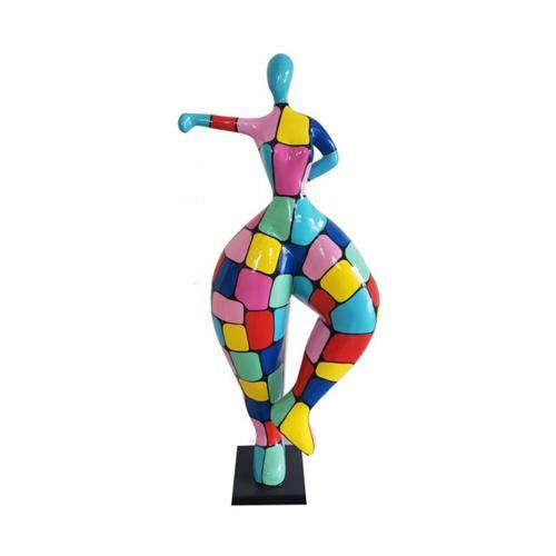 Decorative sculpture designed as abstract colorful gloss lady figure with massive legs 85cm height