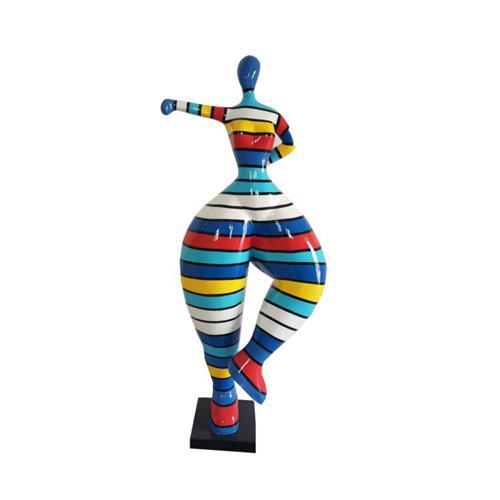 Decorative abstract sculpture designed as colorful Ballerina figure with massive legs & stripes 85cm height