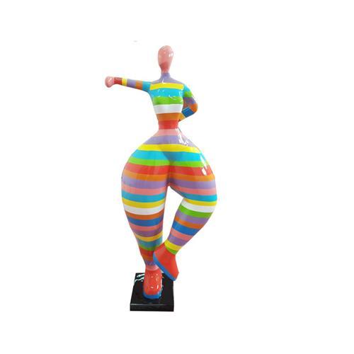 Abstract decorative sculpture designed as colorful ballerina with stripes & massive legs 132cm height