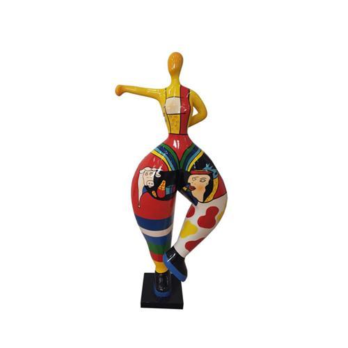 Abstract decorative sculpture designed as colorful ballerina with massive legs figure 132 cm height