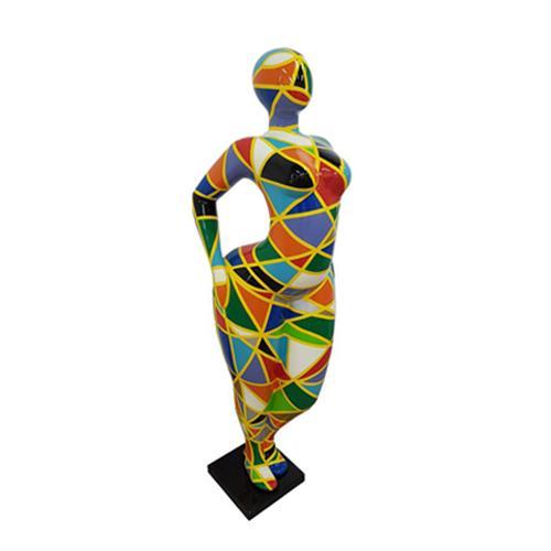 Decorative sculpture designed as gloss lady with colorful mosaic patterns 130cm height