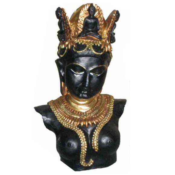 Decorative black golden colored sculpture designed as Buddha Dipamkara bust 40cm