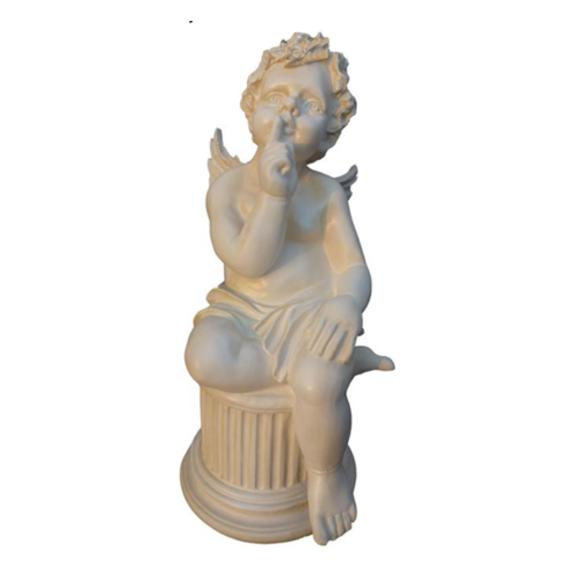 White colored antique style decorative sculpture of sitting on a column angel 65cm WG2020 N53