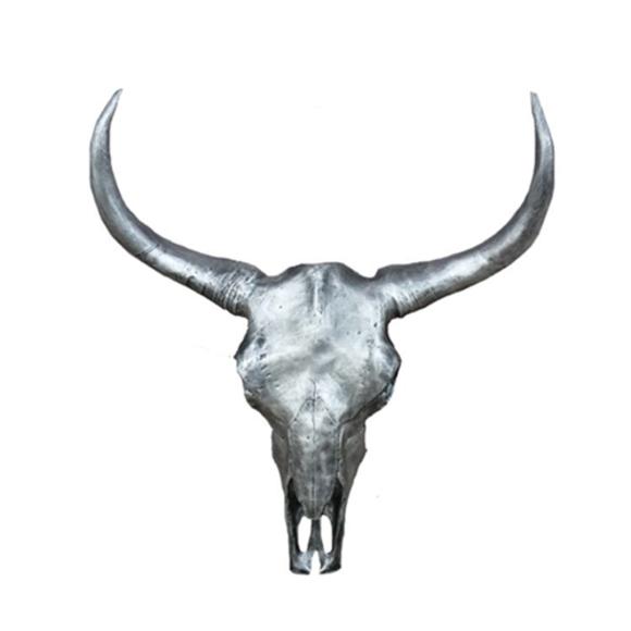 Decorative wall sculpture designed as massive silver bull skull 60cm