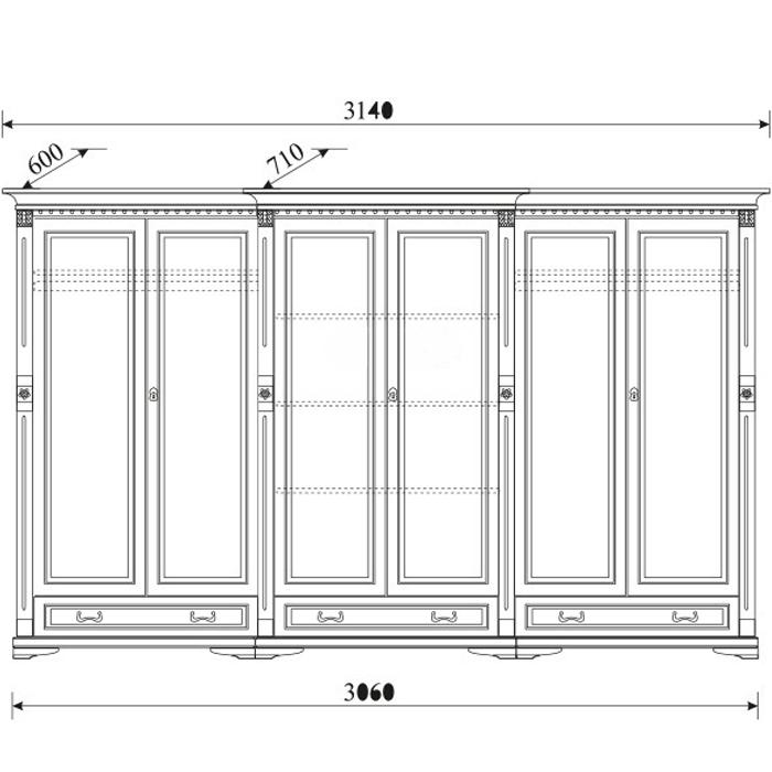 Living room classic style wooden sideboard with 6-swing doors & 3-sliding drawers mode O6D