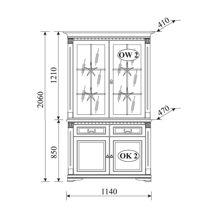 Living room classic wooden showcase with 4-swing doors & 2-sliding drawers model - OK2